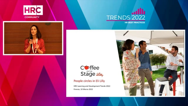 Coffee on the stage, people circles in Eli Lilly ELI LILLY