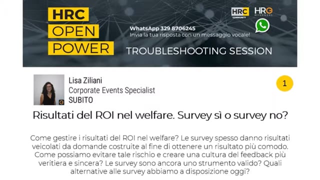 Daniela Colangeli risponde su RISULTATI DEL ROI NEL WELFARE. ...